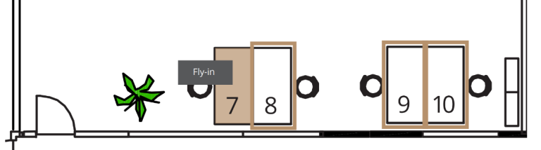 Floor plan of fly-in desks with numbered workstations
